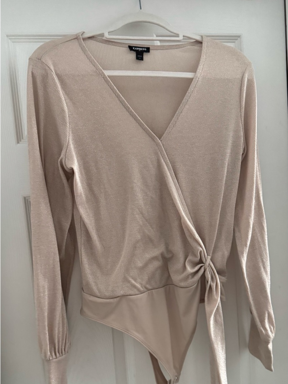 Express Neutral Ribbed Top in Light Beige